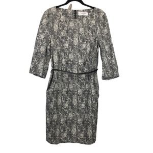 MM Lefleur Women's Boat Neck Belted 3/4 Sleeve Crackle Pattern Sheath Dress 16